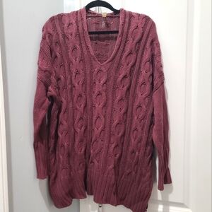 Essy Cable Knit Relaxed Oversized Sweater Tunic Wine Cabernet